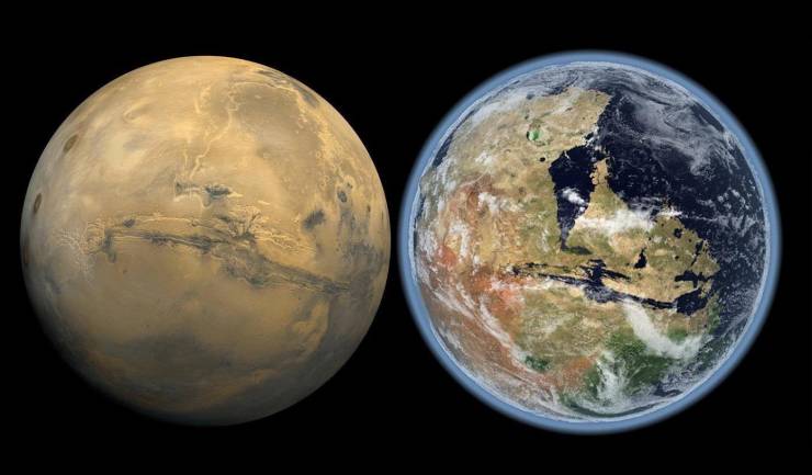 “Mars without and with - water & atmosphere.”