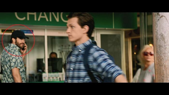 In 'Spider-Man: Far From Home' (2019), Jake Gyllenhaal can be seen in the background of several scenes. He wasn't supposed to be there, and later admitted that he just enjoys stalking Tom Holland.