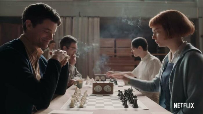 In Queen's Gambit (2020), people are sometimes shown smiling or enjoying themselves while playing chess, which is an extremely inaccurate representation of my experience with chess