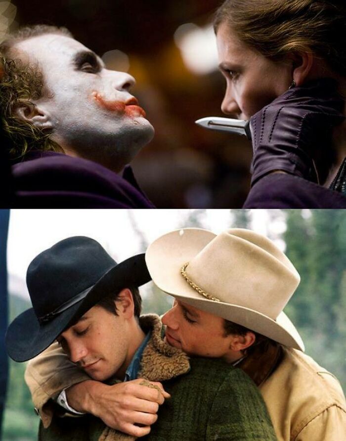 In The Dark Knight (2008), Heath Ledger calls Maggie Gyllenhaal beautiful. This is a subtle throwback to Heath also finding her brother Jake beautiful.