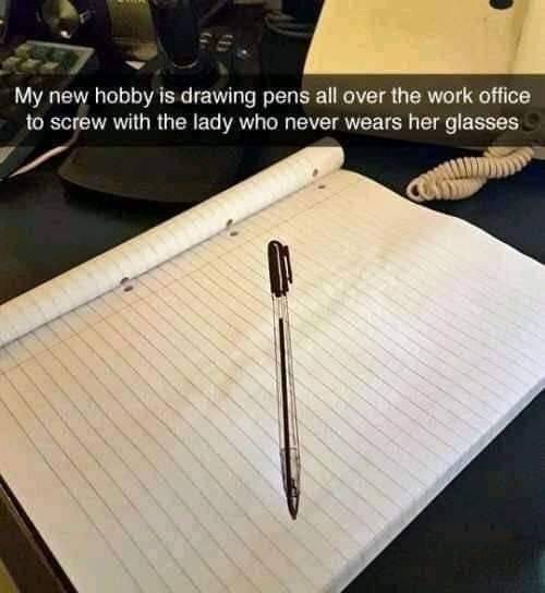 funny pics - My new hobby is drawing pens all over the work office to screw with the lady who never wears her glasses