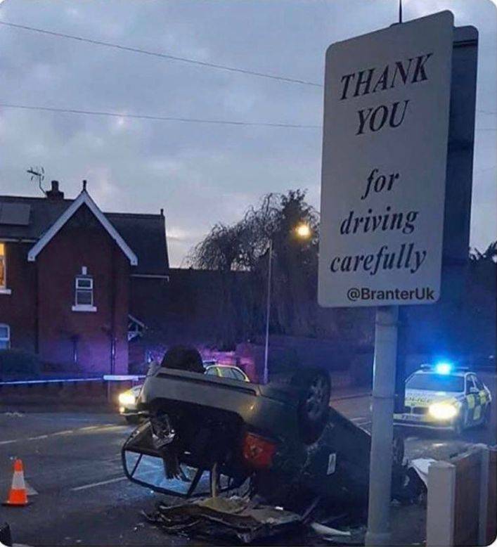 funny pics - thank You for driving carefully car crash