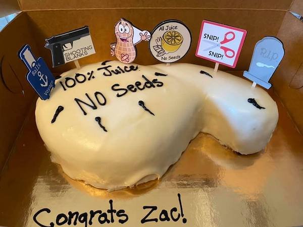 Friend had a vasectomy and this is the cake that his wife made for him.