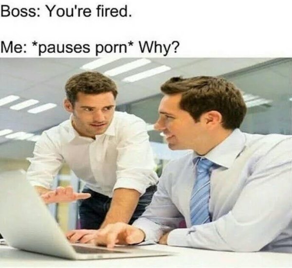 you re fired meme - Boss You're fired. Me pauses porn Why?