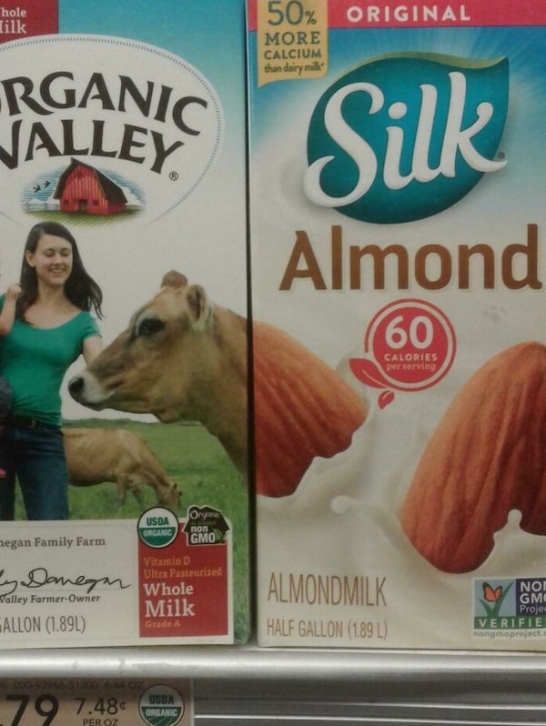 satisfying pics - dairy product - hole ilk 50% Original More Calcium than dairy milk Rganic Jalley Silk Almond 60 Calories Perserving megan Family Farm Danegen Usda Oryers Organic non Gmo Vitamin D Ultra Pasteurized Whole Milk Grade A Valley FarmerOwner S