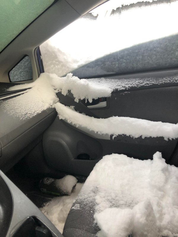 “Welp kids, I forgot to roll up my window before a blizzard.”