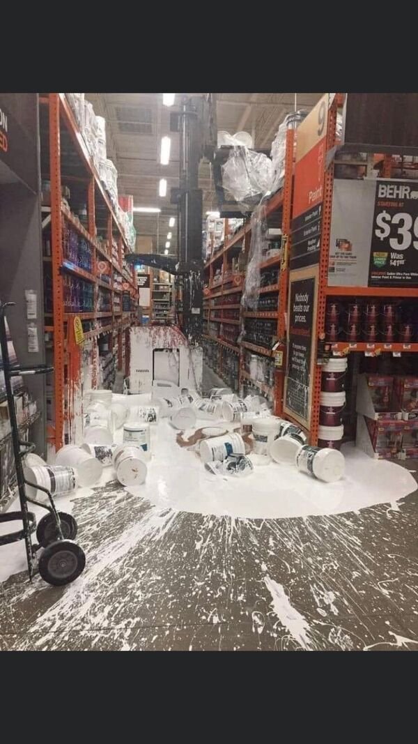funny fails - white paint spilled everywhere