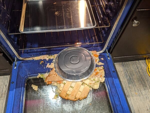 funny fails - dropped chicken pot pie from oven fail