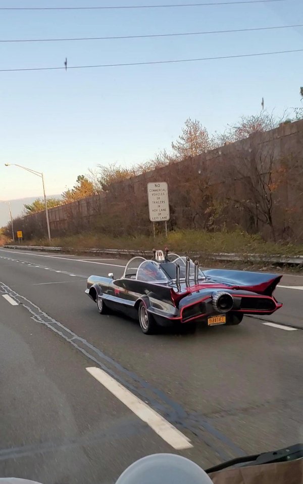 “Spotted an old school bat mobile on the road.”