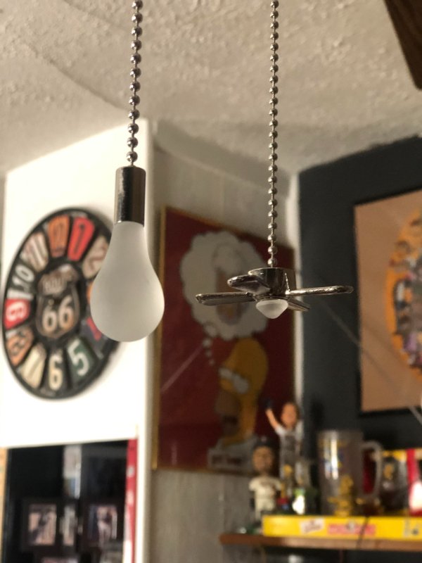“These ceiling fan pull chains so you know which chain controls what.”