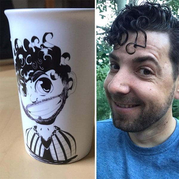 My 12 yo daughter illustrated a portrait of me and put in on a mug for Father’s Day.