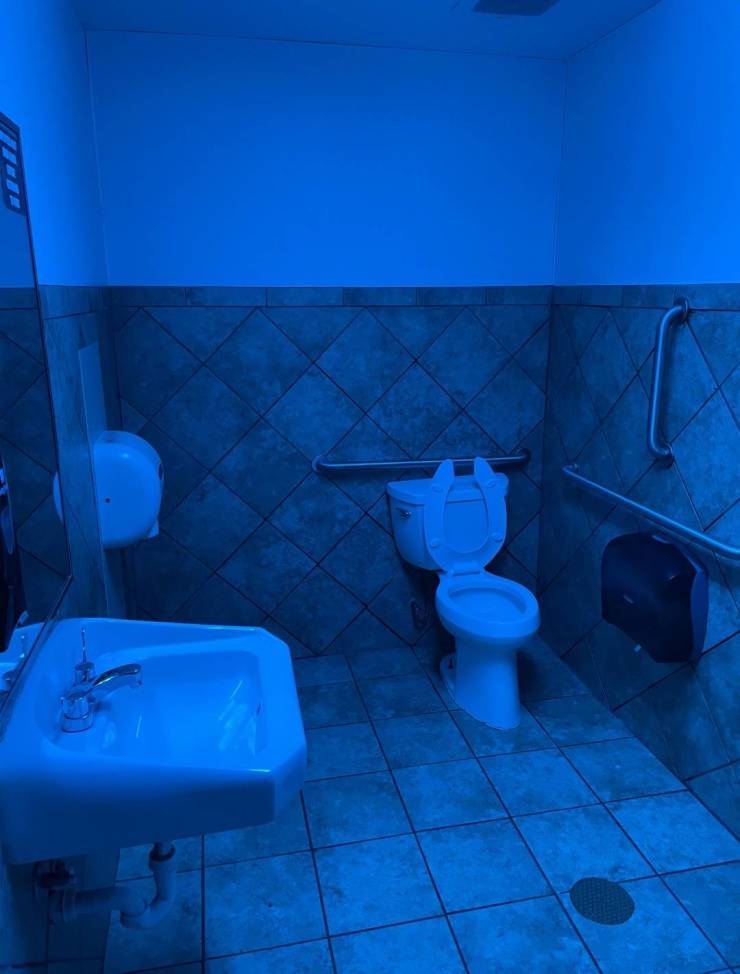 “Some gas station bathrooms have blue light to prevent drug users from finding a vein.”