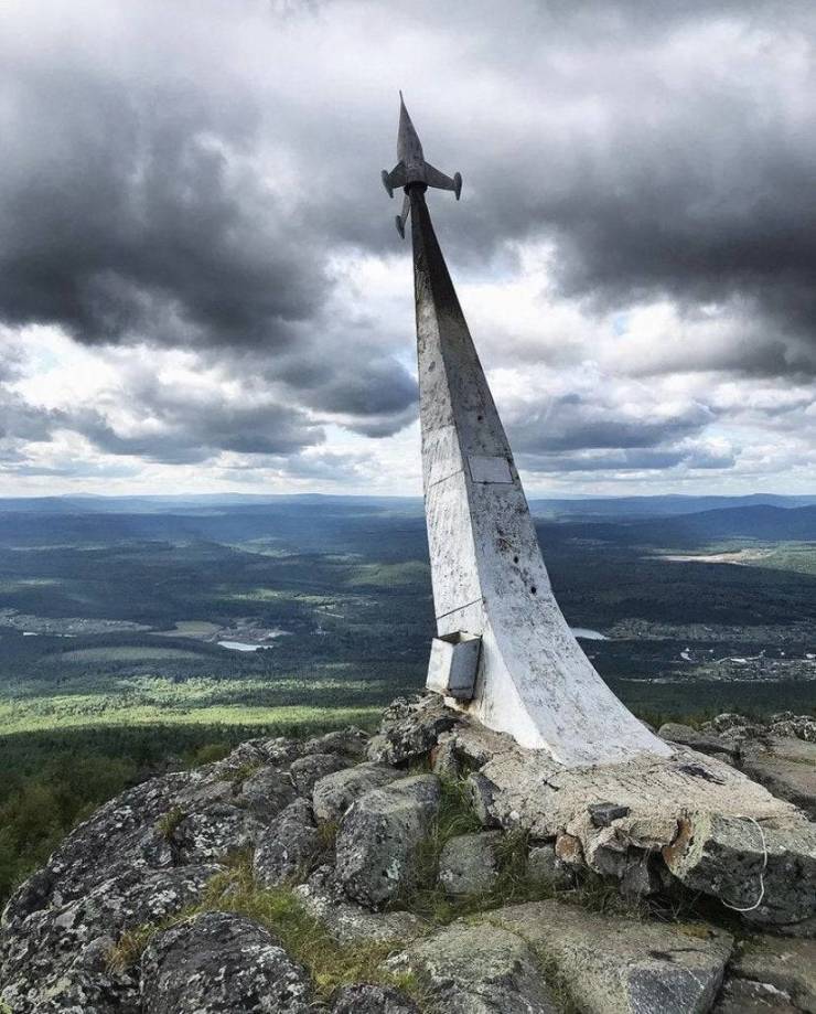 “The monument to the flight of Yuri Gagarin, the first man in space. Russia, mount Kachkanar.”