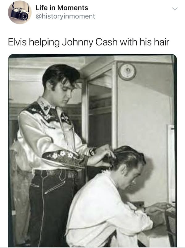 elvis and johnny cash hair - Life in Moments Elvis helping Johnny Cash with his hair
