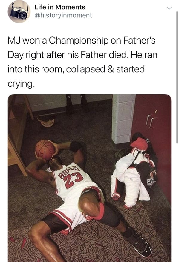 michael jordan laid out on the floor - Life in Moments Mj won a Championship on Father's Day right after his Father died. He ran into this room, collapsed & started crying. Aut 23