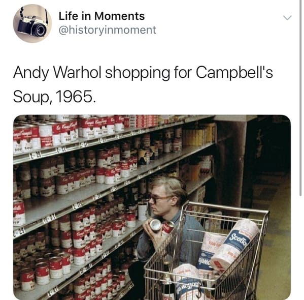 andy warhol new york - Life in Moments Andy Warhol shopping for Campbell's Soup, 1965. Sconto qamd