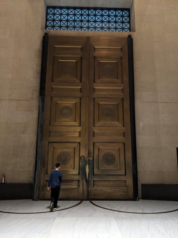 Door at the Parthenon replica in Nashville Tennessee. Kid in picture is 5’2.