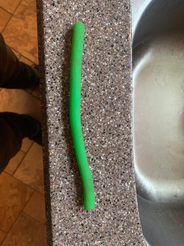 It’s elastic, squishy, stretches quite a bit with very little effort. It is 7.75” long, .5” diameter, solid all the way through, and odorless. Help!

A: It’s a monkey noodle It’s a kids toy. We got some for my son with autism on the recommendation of his teacher.