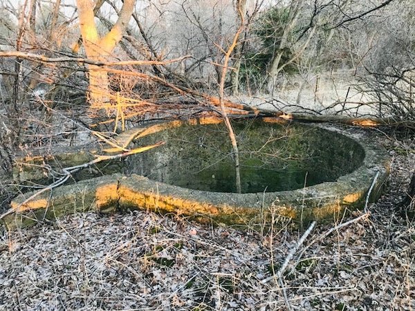 Discovered on the lot of a cabin just north of St. Paul, Minnesota USA. It’s about 7 feet deep.

A: Base of old feed silo