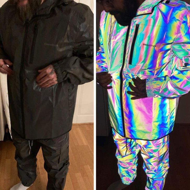 And what about this fully reflective and iridescent raincoat? In addition to keeping you from getting soaked, it will give you a unique style.