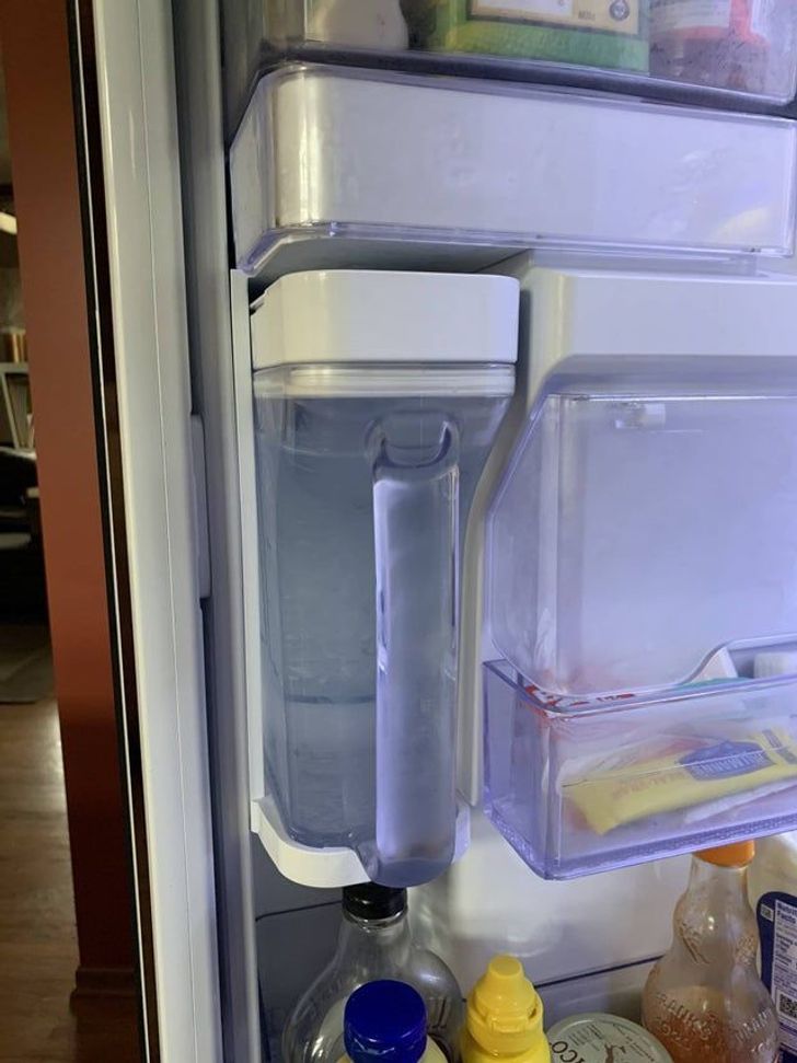 “Our new fridge has a filtered water pitcher in it.”