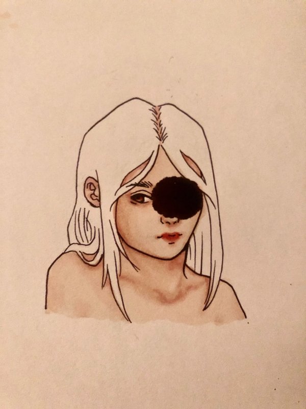 “I was trying out my new copics and a giant ink drop fell while I was finishing the eyes.”