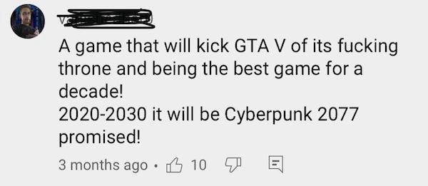 things aged poorly - paper - A game that will kick Gta V of its fucking throne and being the best game for a decade! 20202030 it will be Cyberpunk 2077 promised! 3 months ago B 10 g
