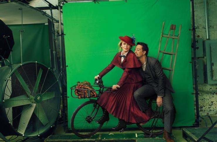 Emily Blunt and Lin-Manuel Miranda during the production of Mary Poppins Returns
