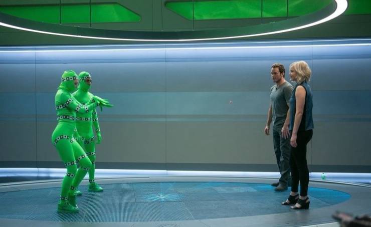 Chris Pratt and Jennifer Lawrence during the production of the movie, Passengers