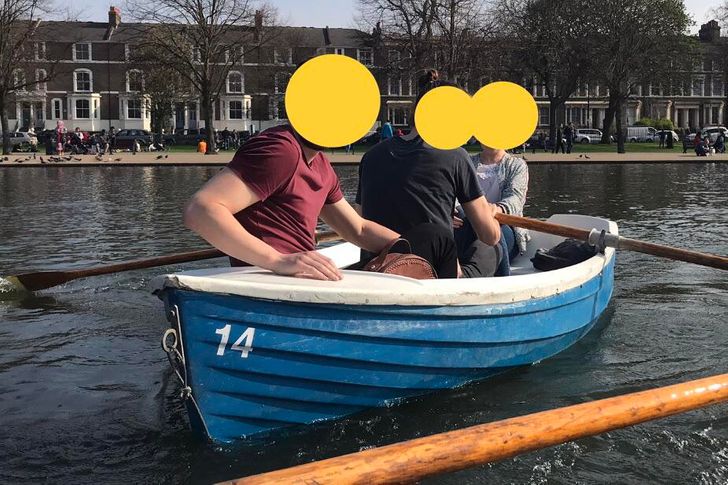 “I swear my friend was in the boat, but he somehow appears to be in the water.”