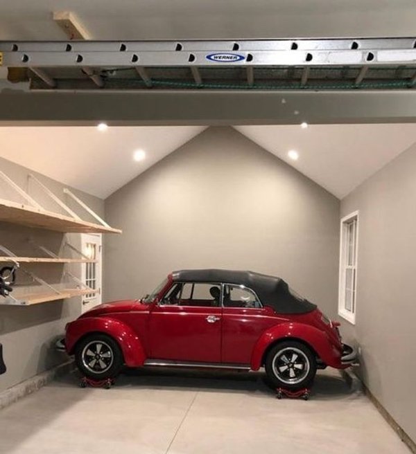 “Recently built a garage addition, and the customer’s car just happens to slide right in by chance.”