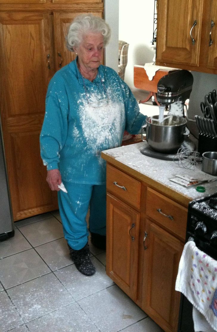 “Here is my favorite picture of my grandma. She was having a hard time with the mixer.”