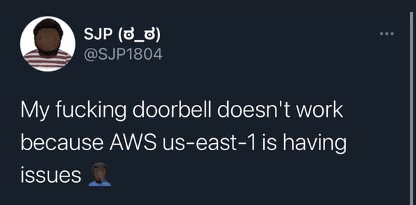 website - Sjp _ My fucking doorbell doesn't work because Aws useast1 is having issues