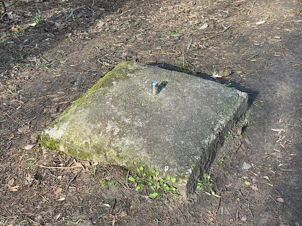 Concrete pad with stainless steel rod protruding, located on the rim of a disused sand quarry. There are several of these located around the quarry. Approx 60cm on the side. Survey point?

A: Centering point to allow for reproducible measurements (i.e. yes – a survey marker indeed!)