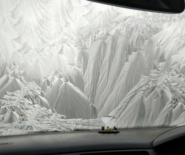 “My windscreen froze, and it looks like there’re three people in a boat inside an ice cave.”