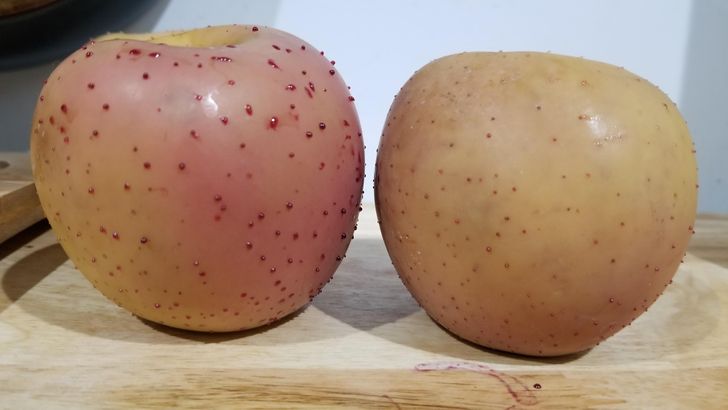 “I boiled my apples to remove store added wax and it made my apples bleed its natural wax.”