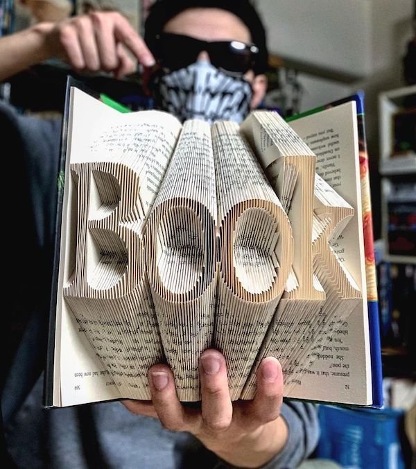 Amazing book folding art by D. Hinklay. He only use second-hand books to make them. Never cut pages