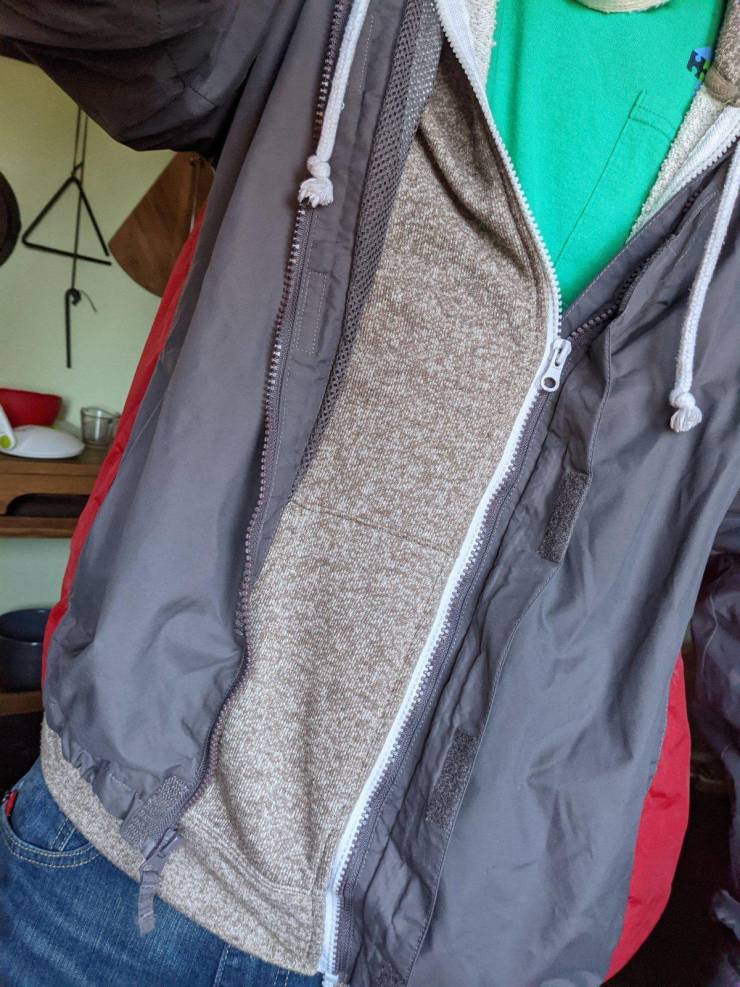 “I unknowingly zipped my inner and outer jacket together this morning.”