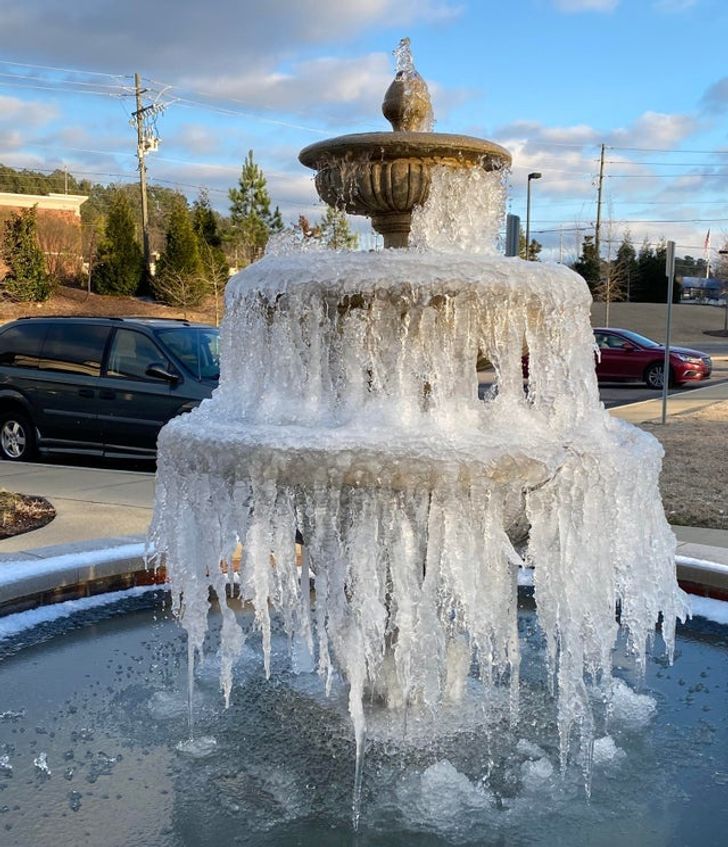 “This fountain was left running during really cold weather and froze.”