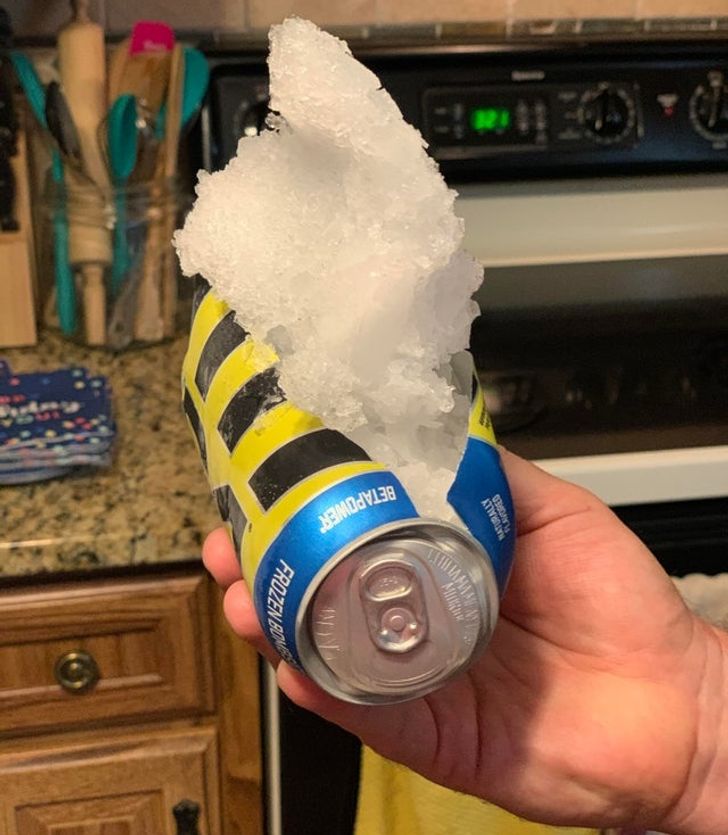 “My husband popped this energy drink in the freezer to cool in down fast, then he forgot about it.”