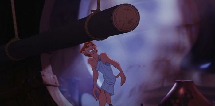 In Hercules (1997) when Hercules first walks into Phil's cabin he hits his head on the mast of the Argo. In the original myth, Jason, the captain of the Argo, was killed when the mast hit his head.