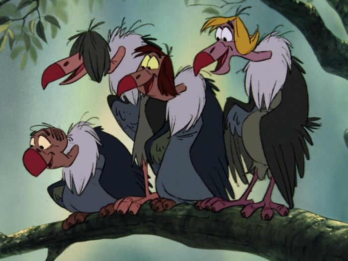 The Jungle Book (1967) The Vultures were originally going to be voiced by The Beatles. The band manager met with Disney and they created the images but the idea was vetoed by John Lennon. Their look and Liverpool dialects stayed, but the song was switch to a barbershop quartet.