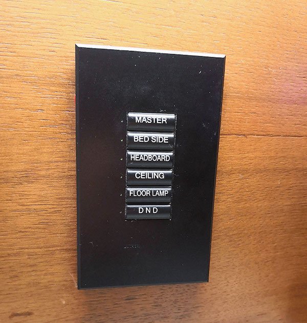 Simplistic light switches in a hotel