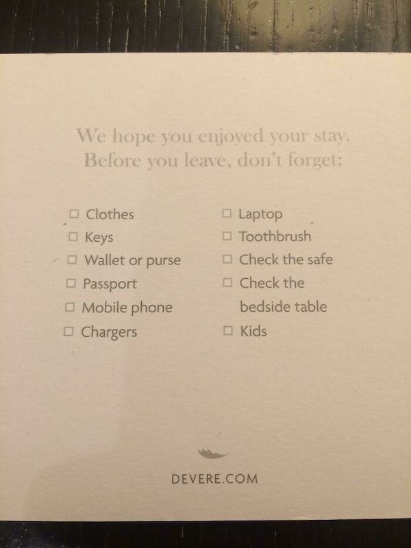 This checklist from a hotel