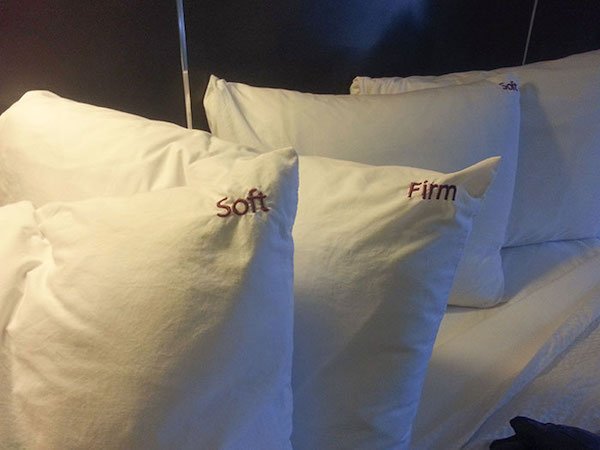 The pillows in my hotel are labeled for preferences.