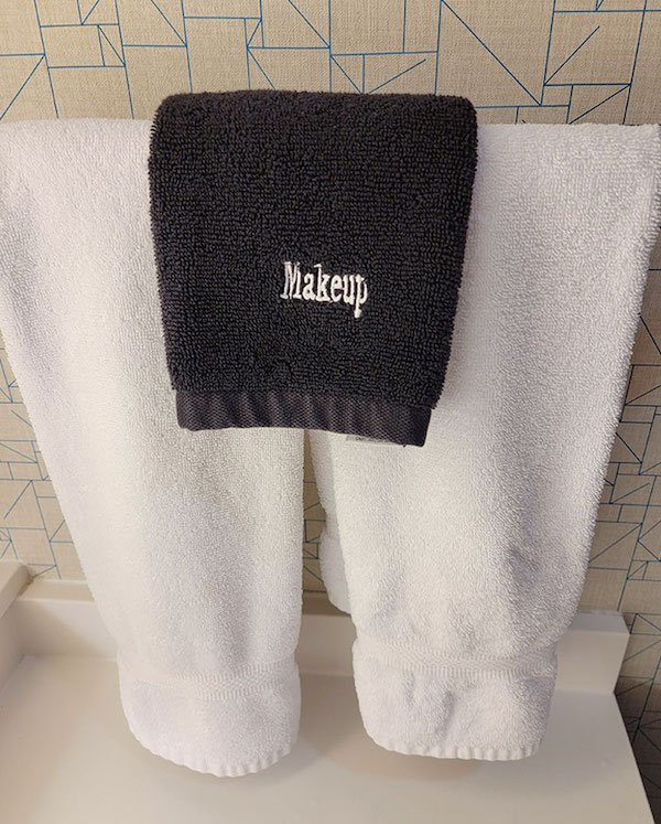 This hotel I stayed at had one dark washcloth to prevent makeup stains.