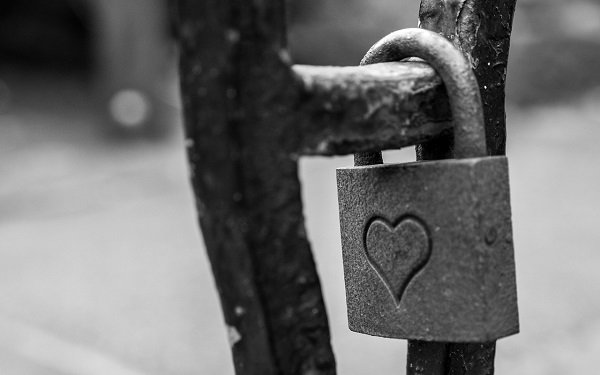black and white photography heart lock