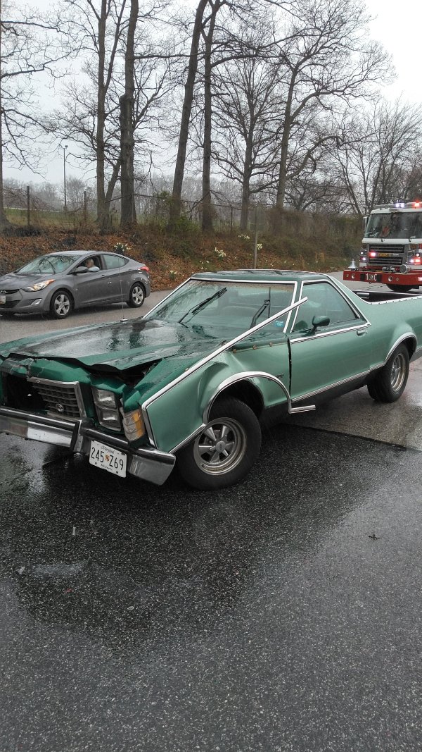 “Brakes locked on my ’79 Ranchero today in the rain. Not speeding, driving responsibly, nothing I could do. She’s totaled.”