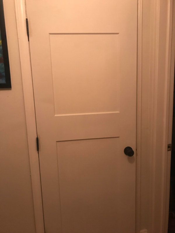 “GF was so proud of herself for buying raw doors, cutting in the hinges and drilling the knob hole. I was the bearer of bad news that she did it upside down.”