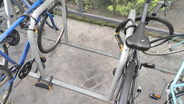 “Worked hard and saved up money to buy an expensive bicycle. After a long day came home to see that it was stolen. Sawed off locks on the floor for reference.”